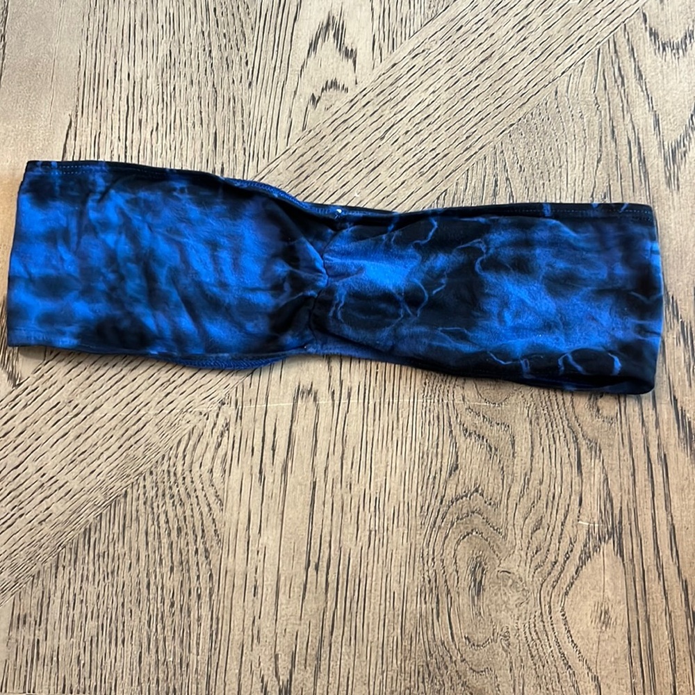 American Apparel Tiedye Bandeau Bra Tube Strapless Layer Y2K Black Blue Medium
